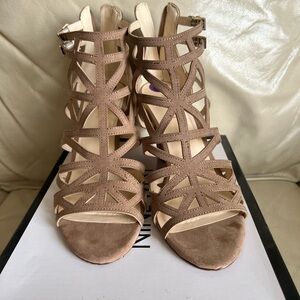 Nine West Taupe Cutout Strappy Heels